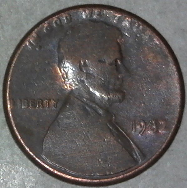 1982-P-Lincoln-Cent-Struck-Through-Thick-Grease-Both-Sides!-Weights-2.5-G